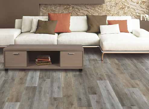 High variation wood-look vinyl plank flooring in modern kitchen