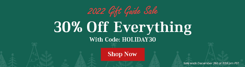 2022 Gift Guide Sale. 30 percent off everything with code HOLIDAY30. Shop Now. Sale Ends December 4thh