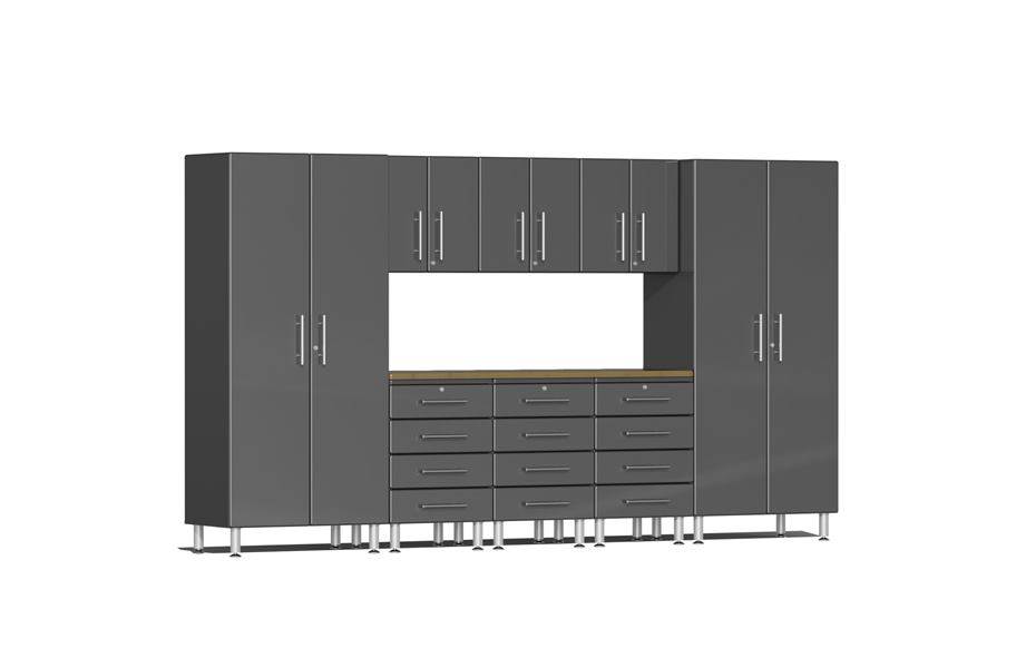 Ulti-MATE Garage 2.0 9-PC Kit w/ Bamboo Worktop - Graphite Grey Metallic