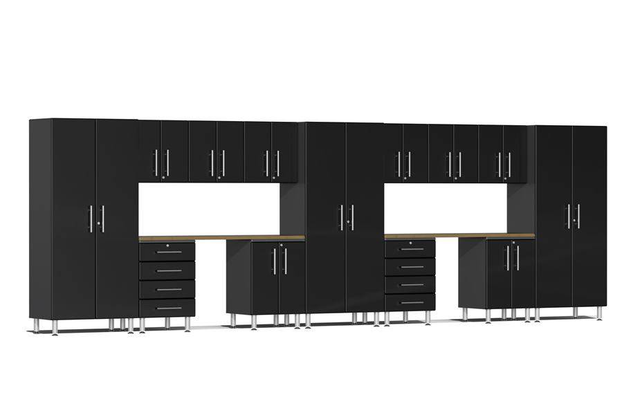 Ulti-MATE Garage 2.0 15-PC Kit w/ Dual Workstation - Midnight Black Metallic