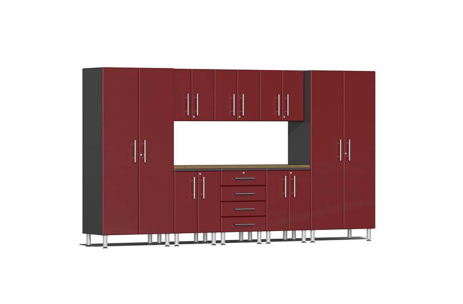 Ulti-MATE Garage 2.0 9-PC Kit w/Base Cabinets - Ruby Red Metallic