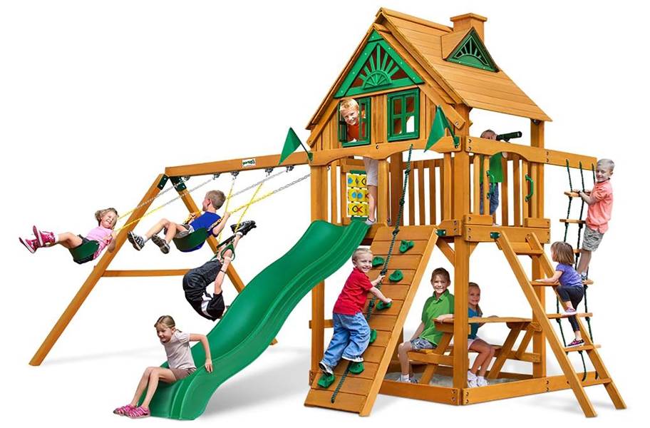 Chateau Swing Set - Treehouse with Green Slide