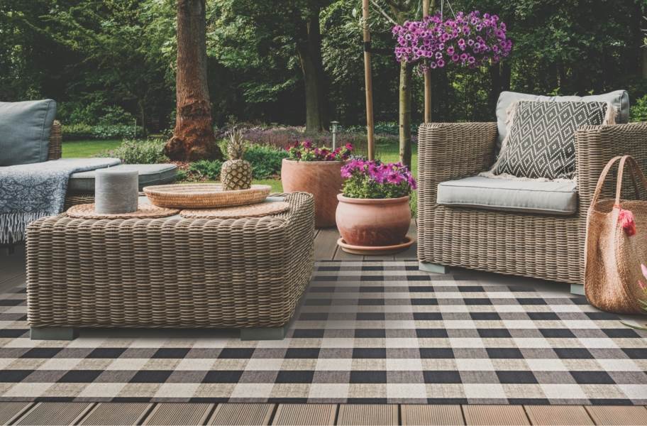 Gingham Indoor Outdoor Area Rug - Black and Taupe - view 3