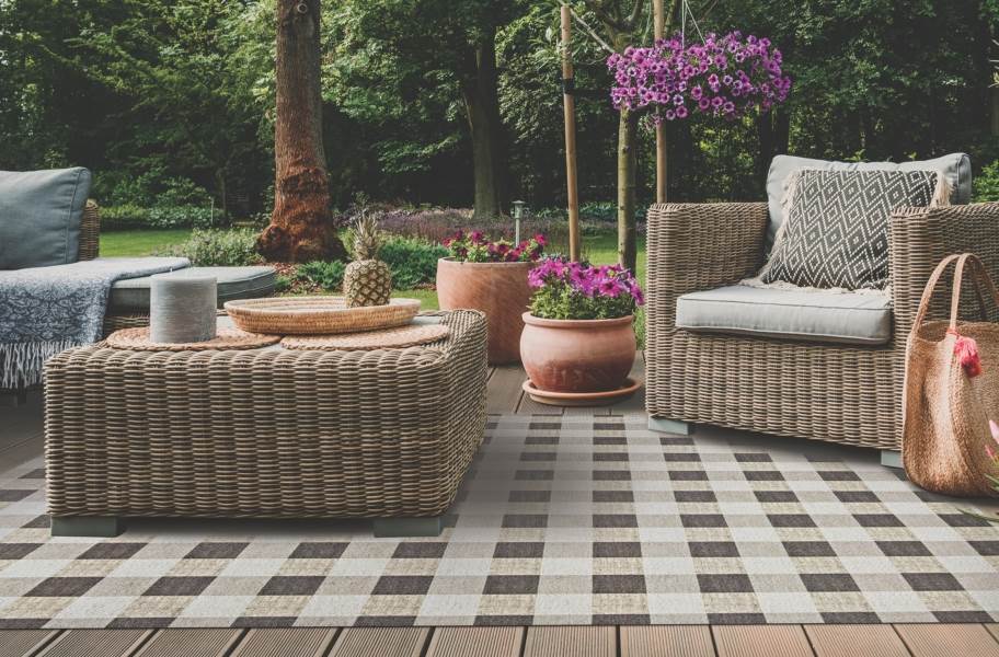 Gingham Indoor Outdoor Area Rug - Brown and Taupe - view 8