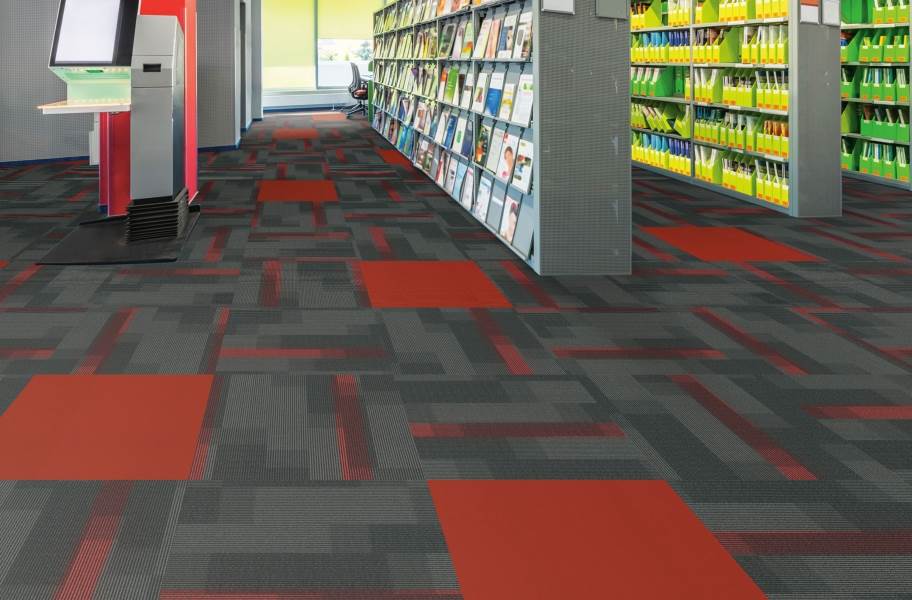 Pentz Magnify Carpet Tiles - Chili Red with Colorburst Tile