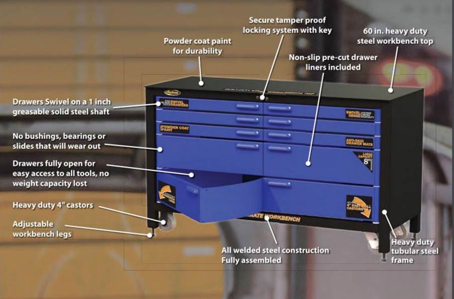 Swivel Storage 10-Drawer Rolling Workbench - view 2