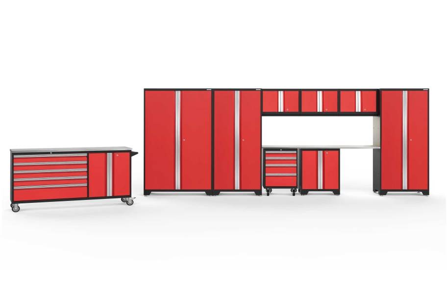 NewAge Bold Series 10-PC Cabinet Set - Red / Steel + LED Light