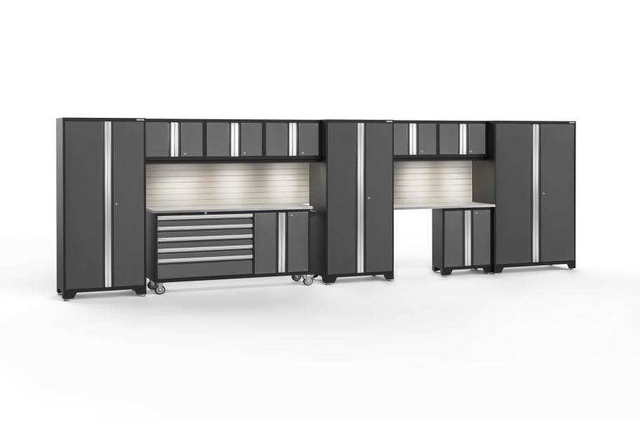 NewAge Bold Series 11-PC Cabinet Set - Gray / Steel + LED Lights