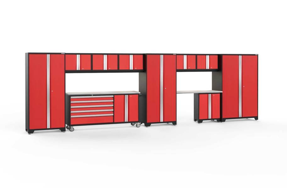NewAge Bold Series 11-PC Cabinet Set - Red / Steel + LED Lights