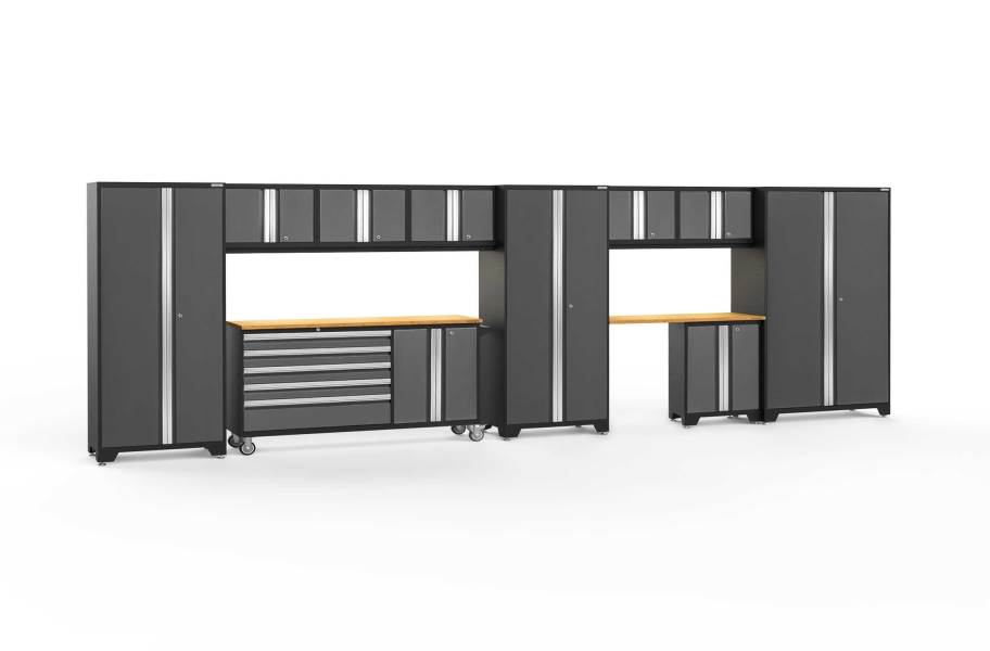 NewAge Bold Series 11-PC Cabinet Set - Gray / Bamboo + LED Lights