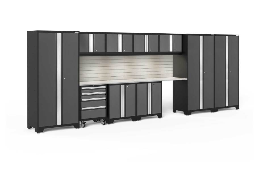 NewAge Bold Series 12-PC Cabinet Set - Gray / Steel + LED Lights