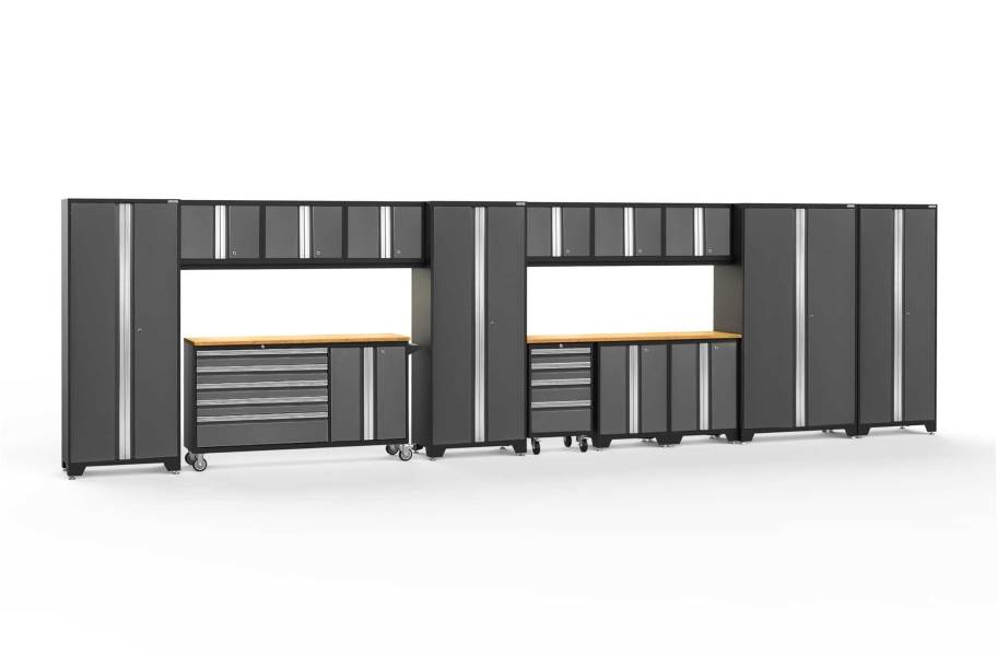 NewAge Bold Series 15-PC Cabinet Set - Gray / Bamboo + LED Lights