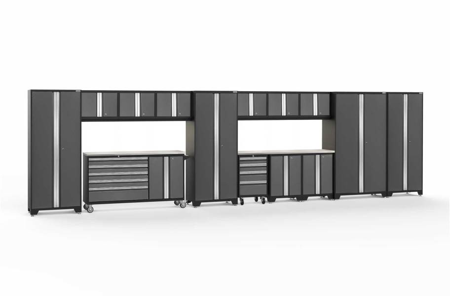 NewAge Bold Series 15-PC Cabinet Set - Gray / Steel + LED Lights