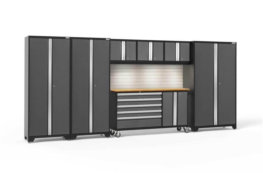 NewAge Bold Series 7-PC Cabinet Set - Gray / Bamboo + LED Lights