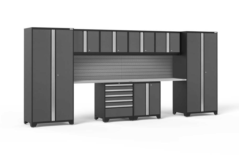 NewAge Pro Series 10-PC Cabinet Set - Gray / Steel + LED Lights