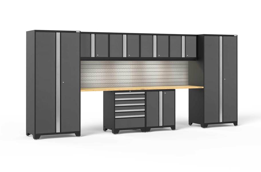 NewAge Pro Series 10-PC Cabinet Set - Gray / Bamboo + LED Lights