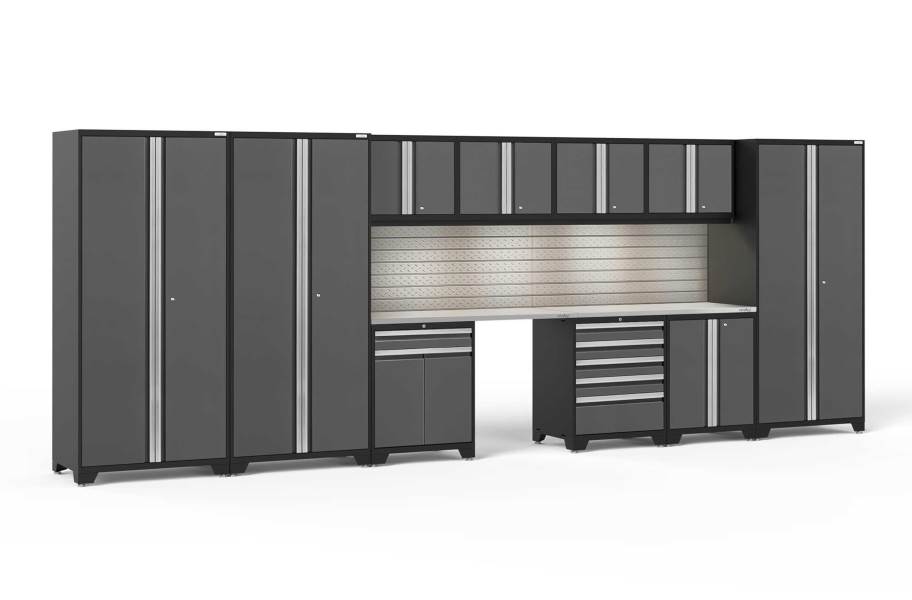 NewAge Pro Series 12-PC Cabinet Set - Gray / Steel + LED Lights