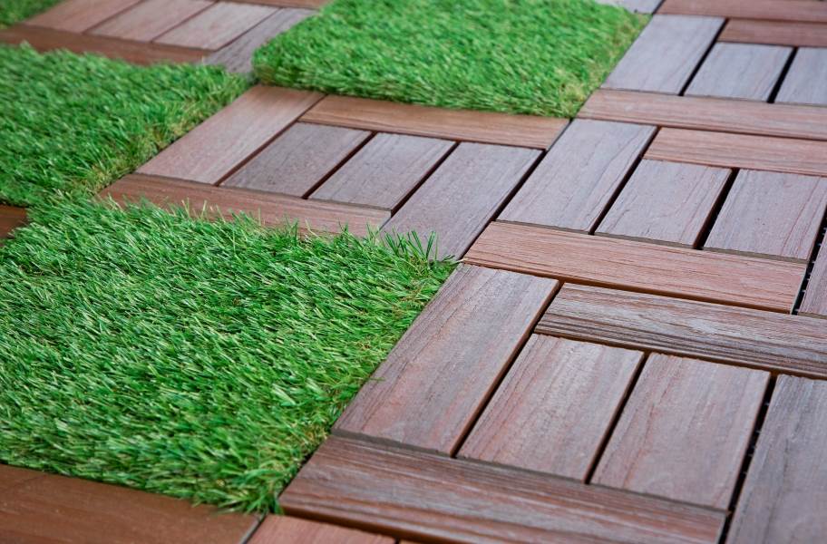 Helios Composite Deck Board Tiles - 6 Slat + Artificial Grass Deck Tile