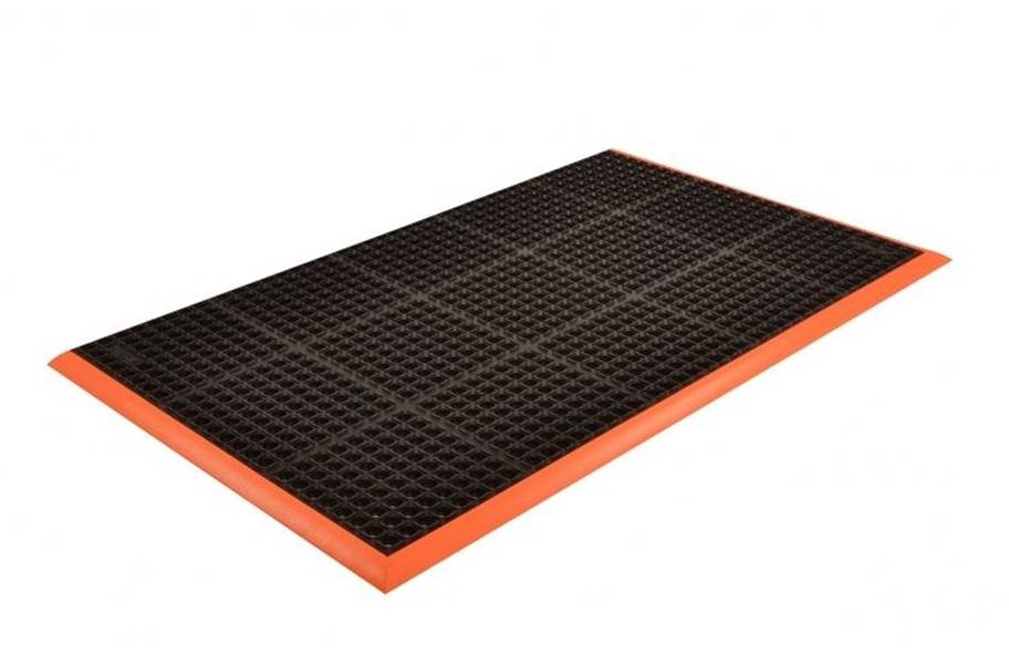 Safety Stance Drainage Anti-Fatigue Mat - Black/Orange