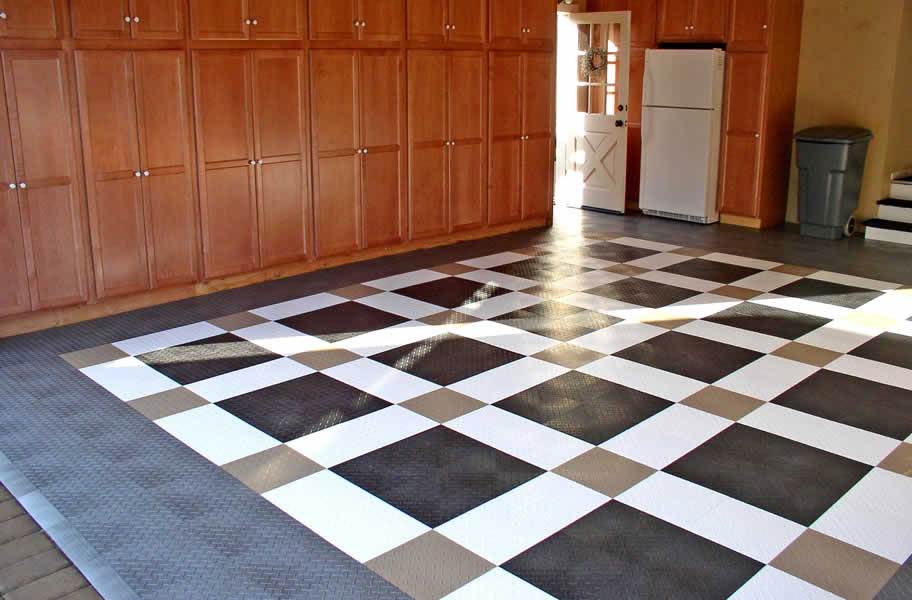 48 Pack, Midnight Black IncStores Diamond Grid-Loc Garage Flooring Snap Together Mat Drainage Tiles 
